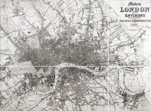 Modernin Lontoon ja sen ympäristön kartta, 1845